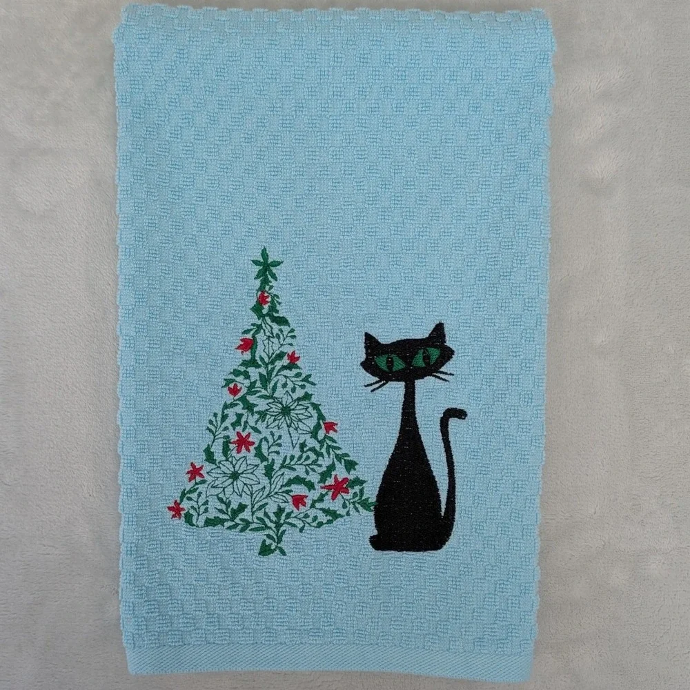 Christmas Mid Mod Cat Retro Mid-Century Modern Atomic Kitchen Bar Hand Towel
